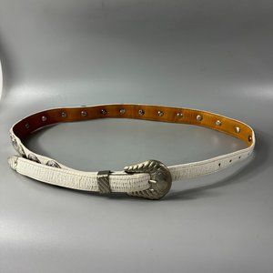 AL BERES (USA) WEGE'S CRAFTED W/PRIDE GERMAN SILVER HARDWARE WHITE LEATHTER BELT